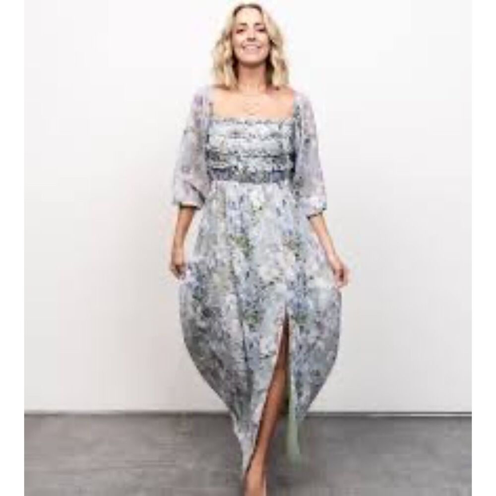 Baltic Born Florence Blue & Purple Sage Maxi Floral Dress, size M